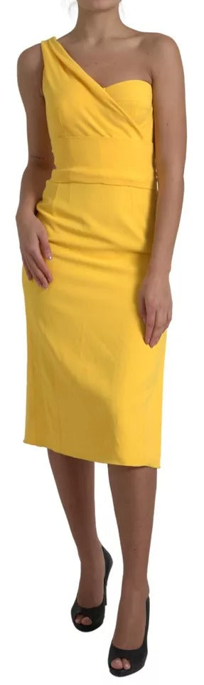 Dolce & Gabbana Yellow One Shoulder Side Slit Midi Women's Dress (Pre-Owned)
