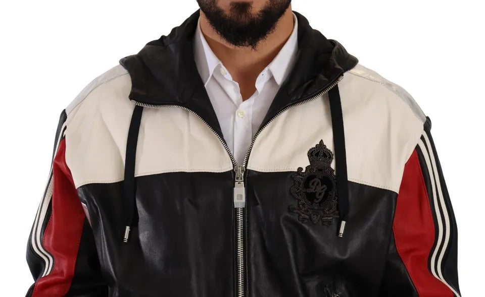 Dolce & Gabbana Black Leather Hooded Blouson Men's Jacket (Pre-Owned)