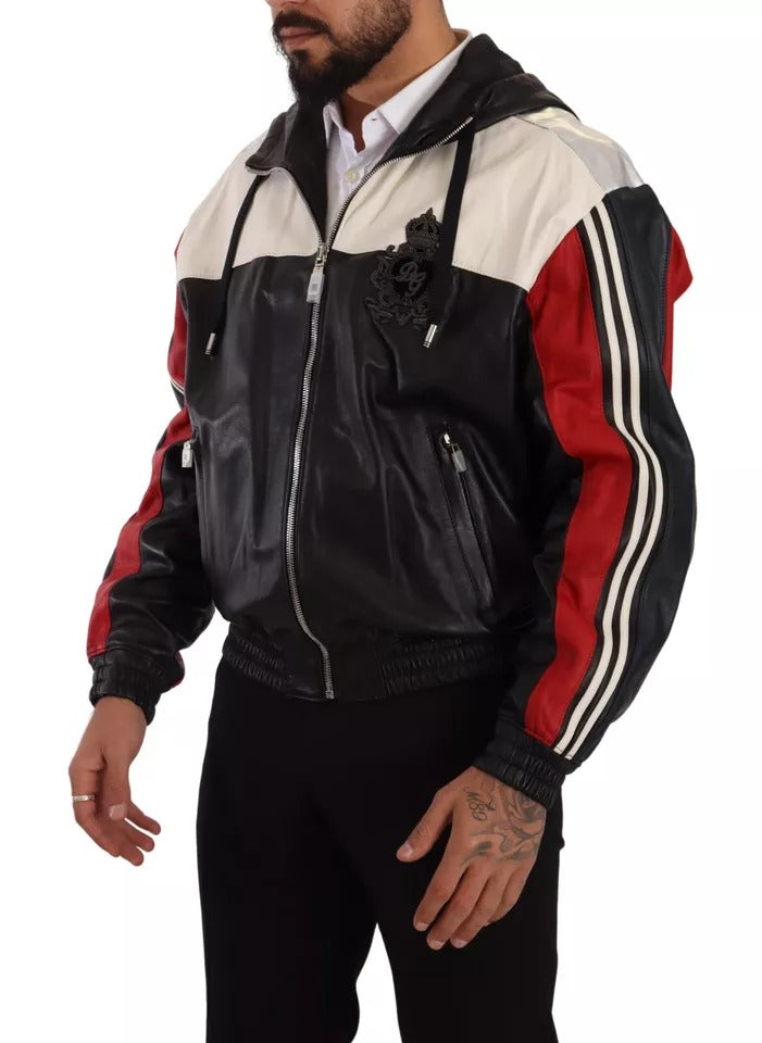 Dolce & Gabbana Black Leather Hooded Blouson Men's Jacket (Pre-Owned)
