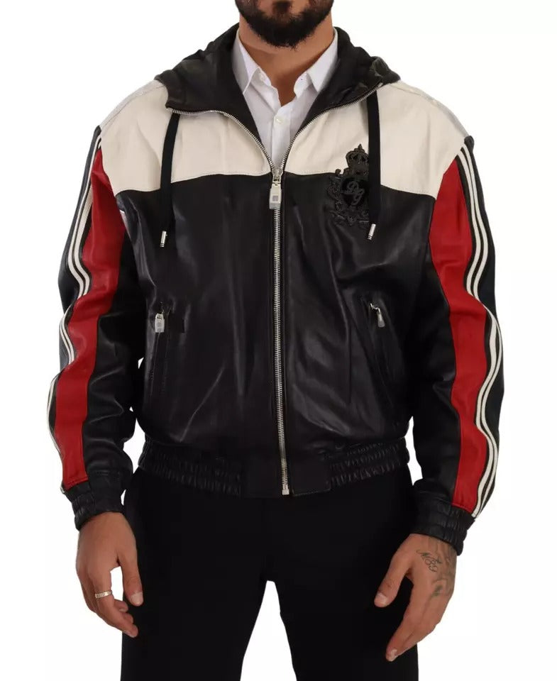 Dolce & Gabbana Black Leather Hooded Blouson Men's Jacket (Pre-Owned)
