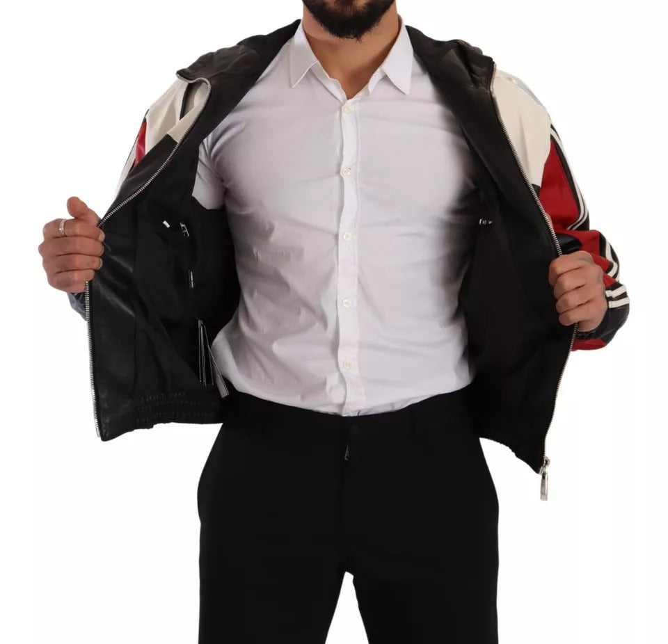 Dolce & Gabbana Black Leather Hooded Blouson Men's Jacket (Pre-Owned)