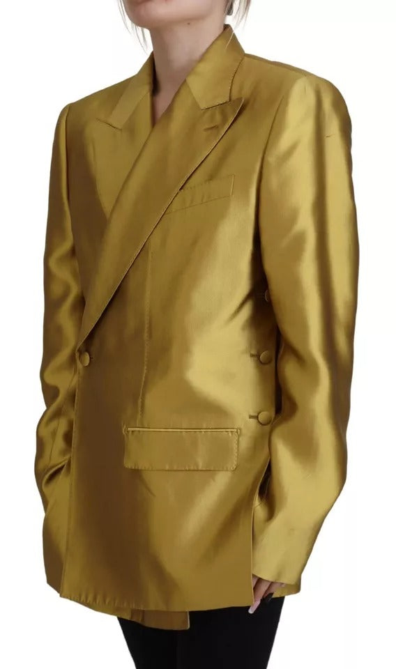 Dolce & Gabbana Gold Satin Long Sleeves Blazer Coat Women's Jacket (Pre-Owned)