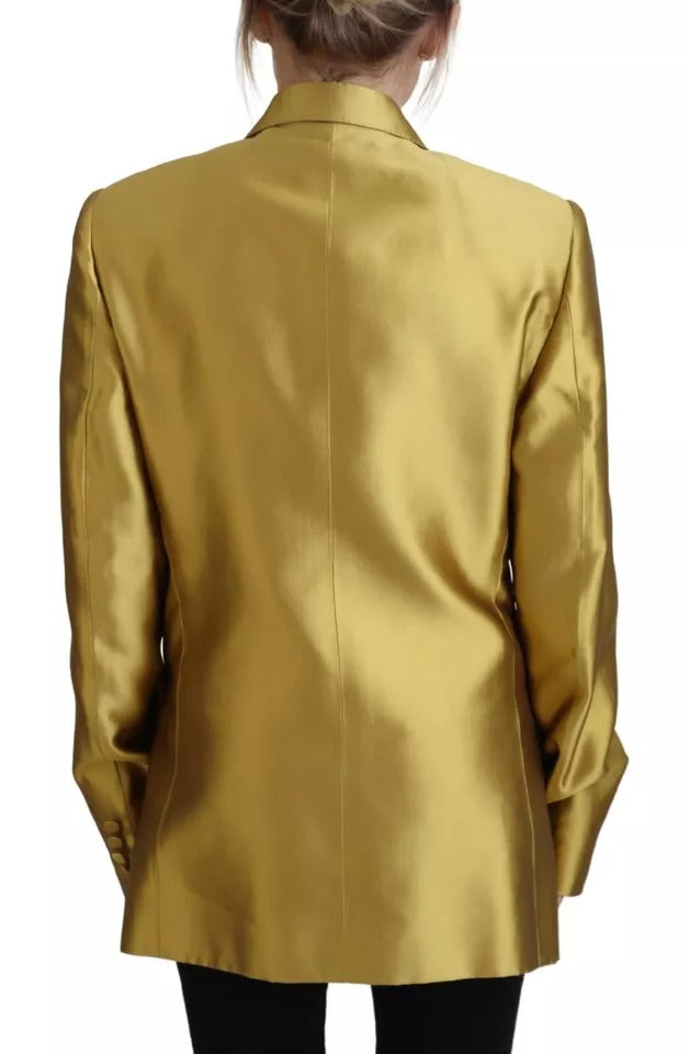 Dolce & Gabbana Gold Satin Long Sleeves Blazer Coat Women's Jacket (Pre-Owned)