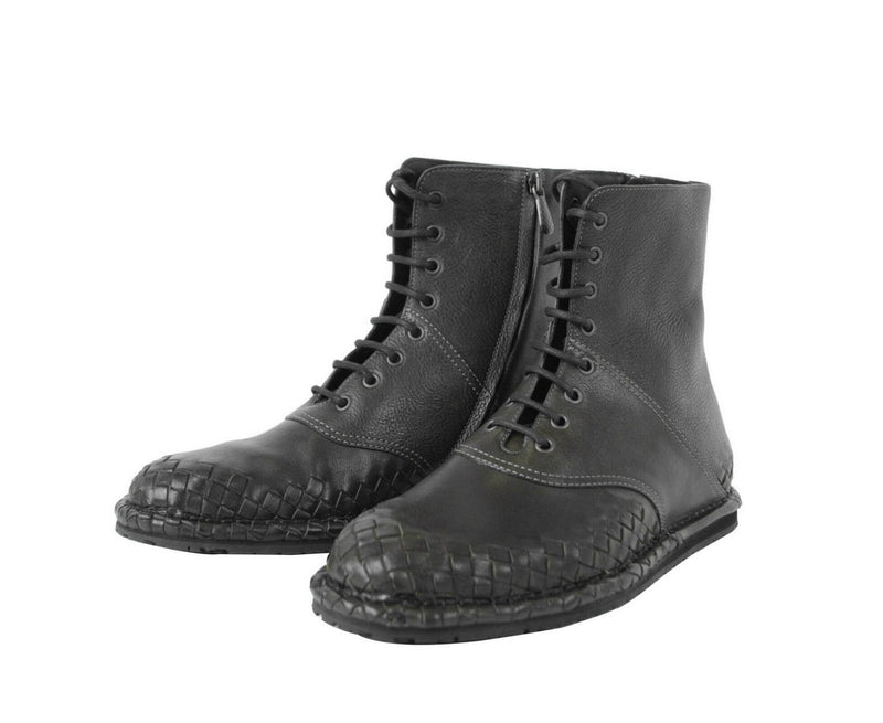 Bottega Veneta Men's Dark Gray Leather Side Zipper Boots 456529 2015