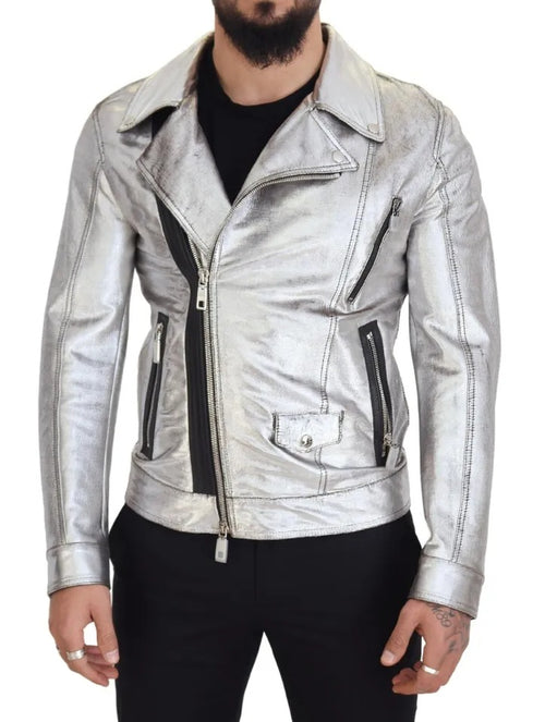 Dolce Gabbana Men s Lambskin Leather Biker Coat