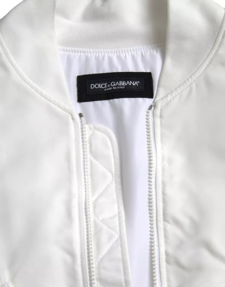 Dolce & Gabbana White Bomber Long Sleeves Full Zip Men's Jacket (Pre-Owned)