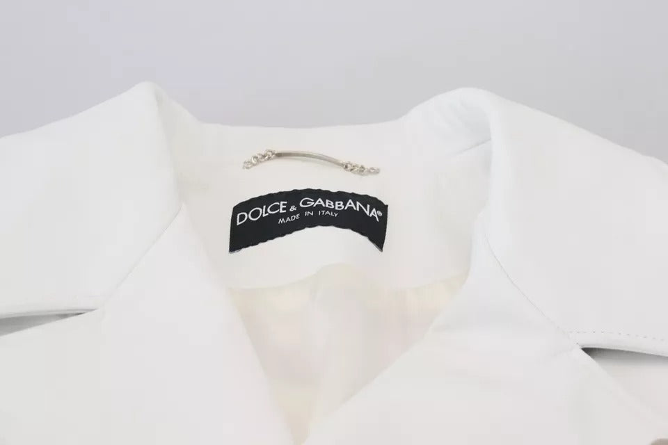 Dolce & Gabbana White Leather Biker Coat Zipper Men's Jacket (Pre-Owned)