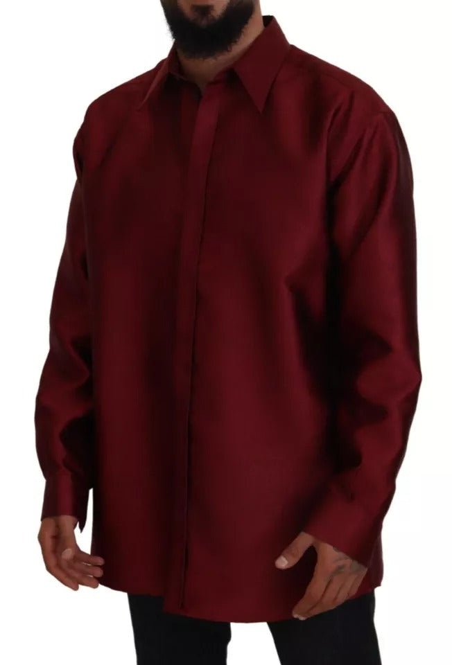 Dolce & Gabbana Bordeaux Cotton Long Sleeve Men Formal Men's Shirt (Pre-Owned)