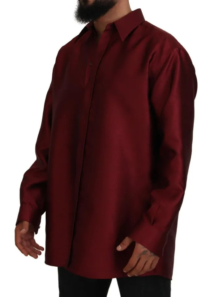 Dolce & Gabbana Bordeaux Cotton Long Sleeve Men Formal Men's Shirt (Pre-Owned)