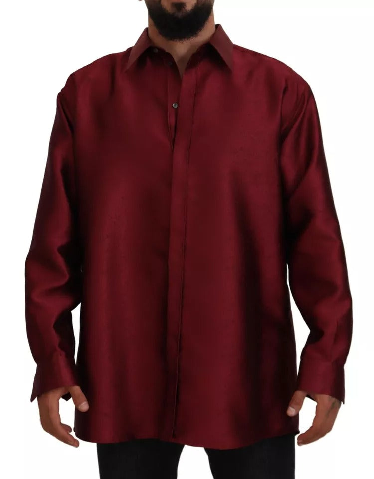 Dolce & Gabbana Bordeaux Cotton Long Sleeve Men Formal Men's Shirt (Pre-Owned)