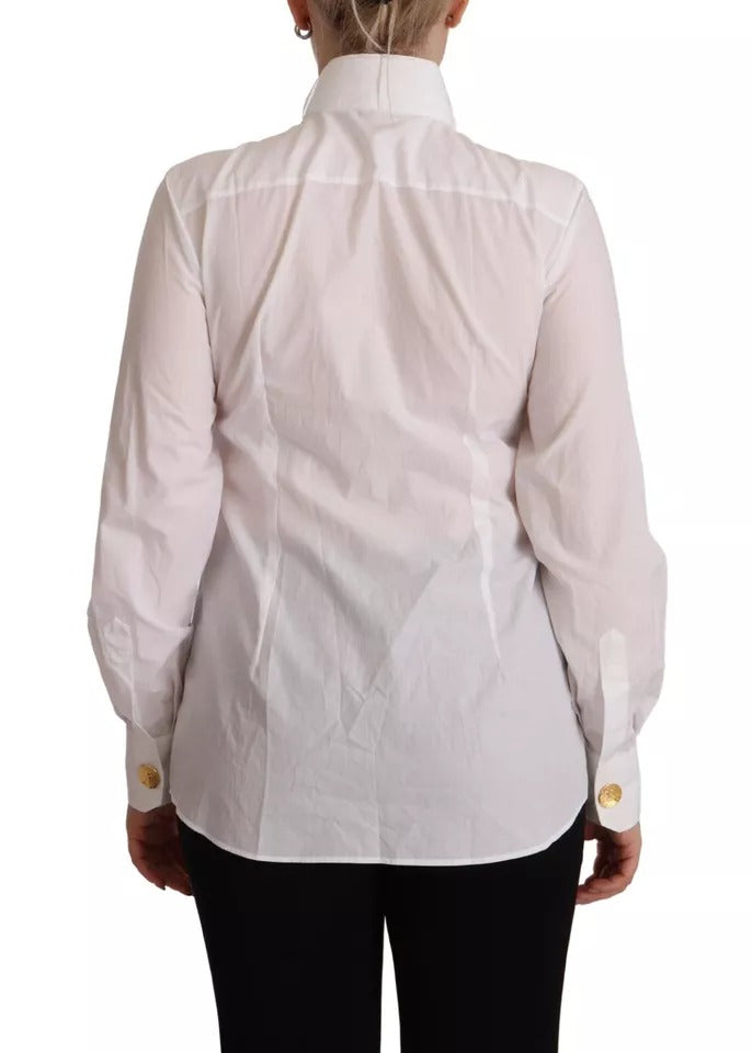 Dolce & Gabbana White Cotton Collared Long Sleeves Formal Shirt Women's Top (Pre-Owned)