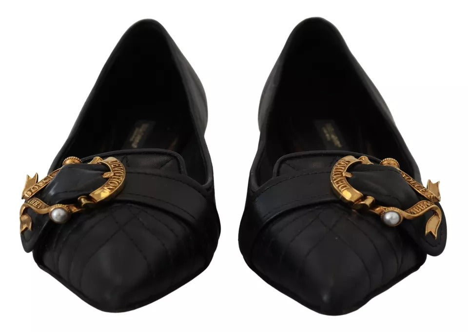 Dolce & Gabbana Black Devotion Leather Pointy Flats Women's Shoes (Pre-Owned)