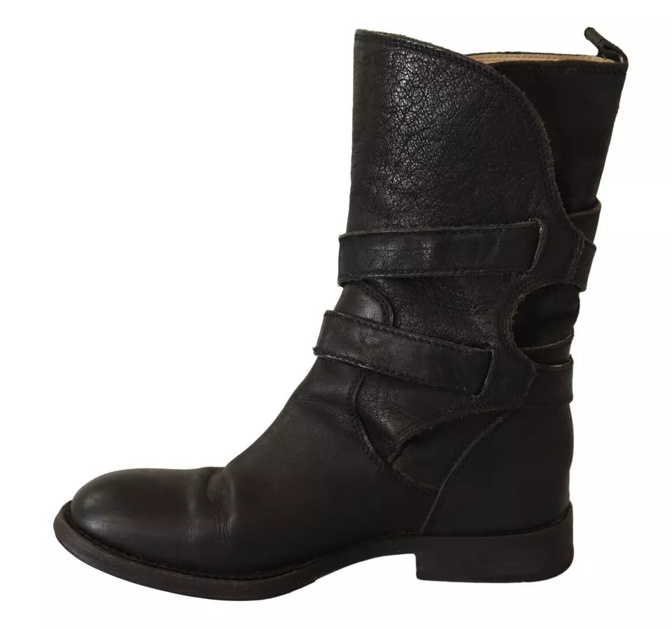 Dolce & Gabbana Black Leather Buckle Mid Calf Boots Women's Shoes (Pre-Owned)
