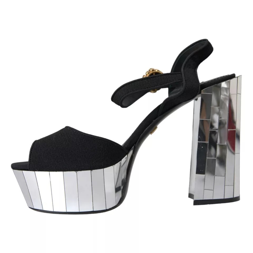 Dolce & Gabbana Black Mirror Heels Crystal Platform Sandals Women's Shoes (Pre-Owned)