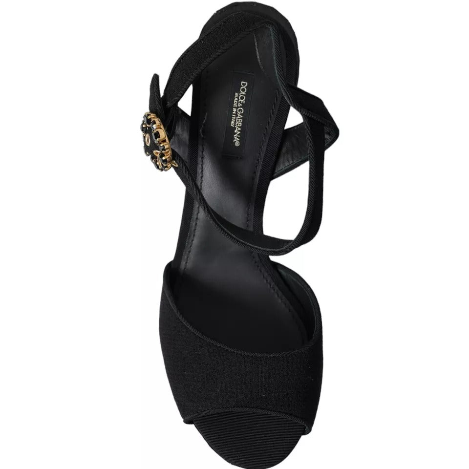 Dolce & Gabbana Black Mirror Heels Crystal Platform Sandals Women's Shoes (Pre-Owned)