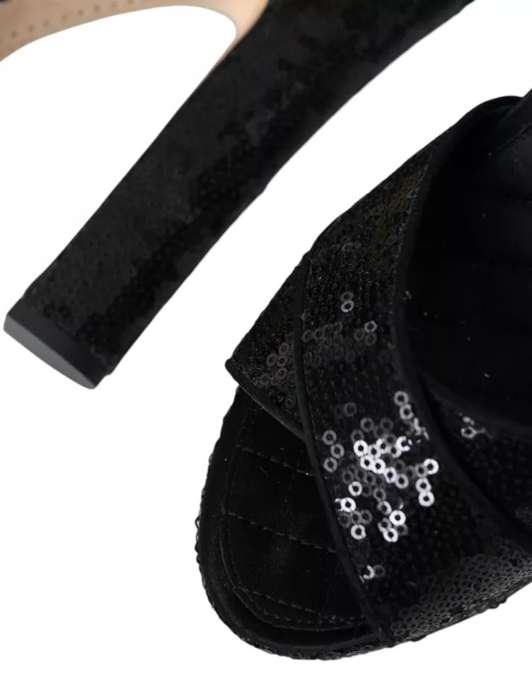 Dolce & Gabbana Black Sequin Ankle Strap Heels Sandals Women's Shoes (Pre-Owned)