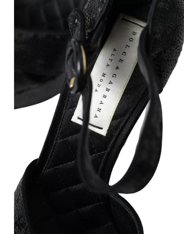Dolce & Gabbana Black Sequin Ankle Strap Heels Sandals Women's Shoes (Pre-Owned)