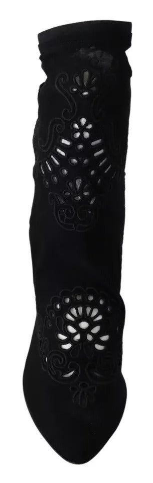 Dolce & Gabbana Black Stretch Pumps Boots Floral Lace Women's Shoes (Pre-Owned)