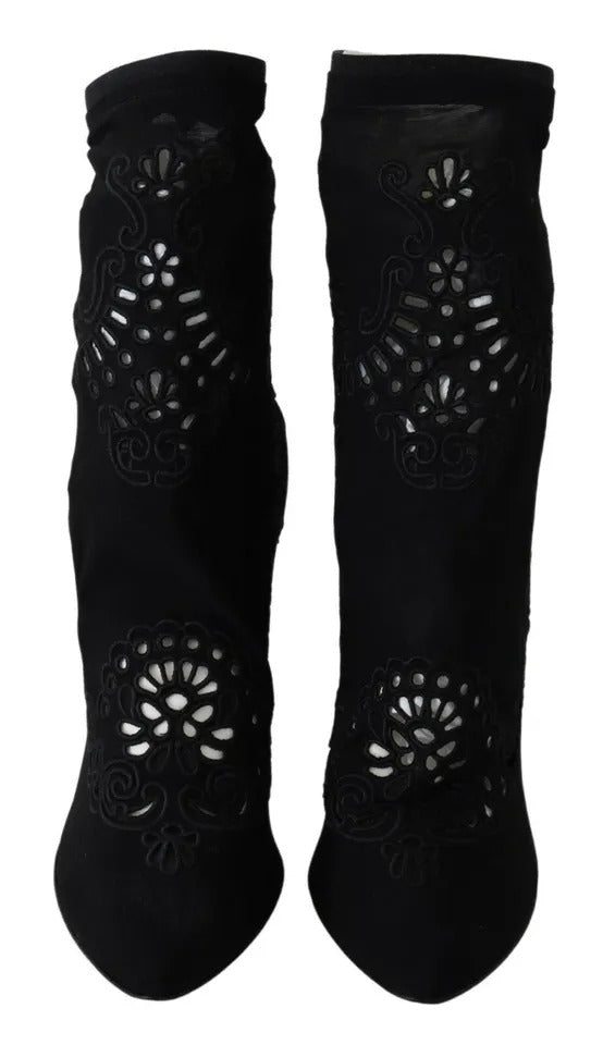 Dolce & Gabbana Black Stretch Pumps Boots Floral Lace Women's Shoes (Pre-Owned)