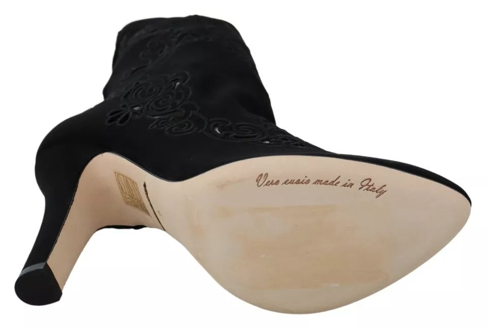 Dolce & Gabbana Black Stretch Pumps Boots Floral Lace Women's Shoes (Pre-Owned)