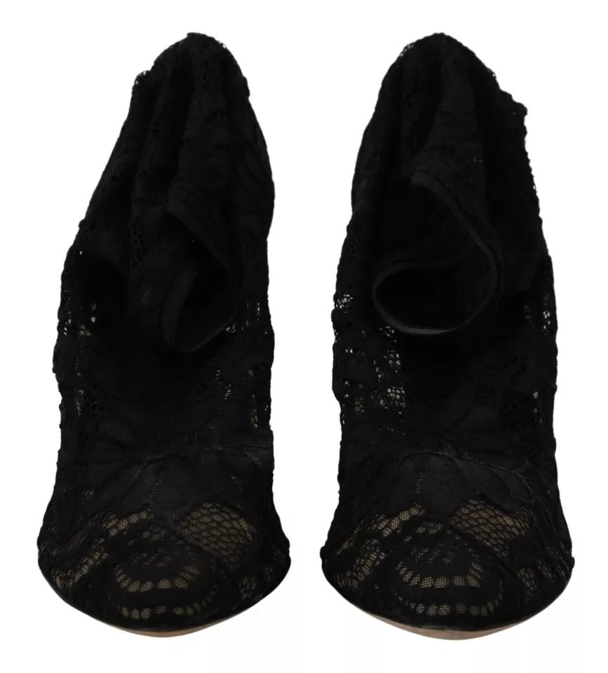 Dolce & Gabbana Black Stretch Socks Taormina Lace Boots Women's Shoes (Pre-Owned)
