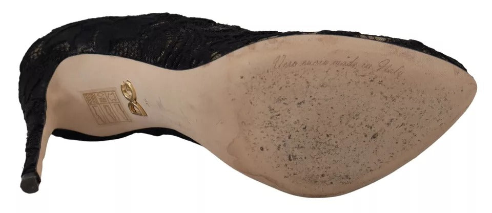 Dolce & Gabbana Black Stretch Socks Taormina Lace Boots Women's Shoes (Pre-Owned)
