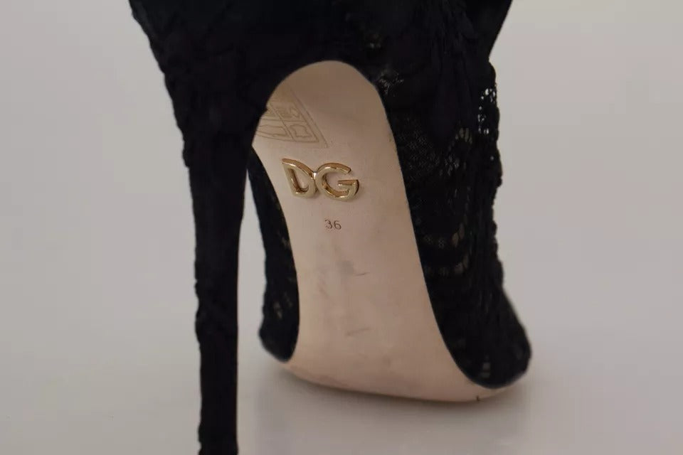 Dolce & Gabbana Black Stretch Socks Taormina Lace Boots Women's Shoes (Pre-Owned)