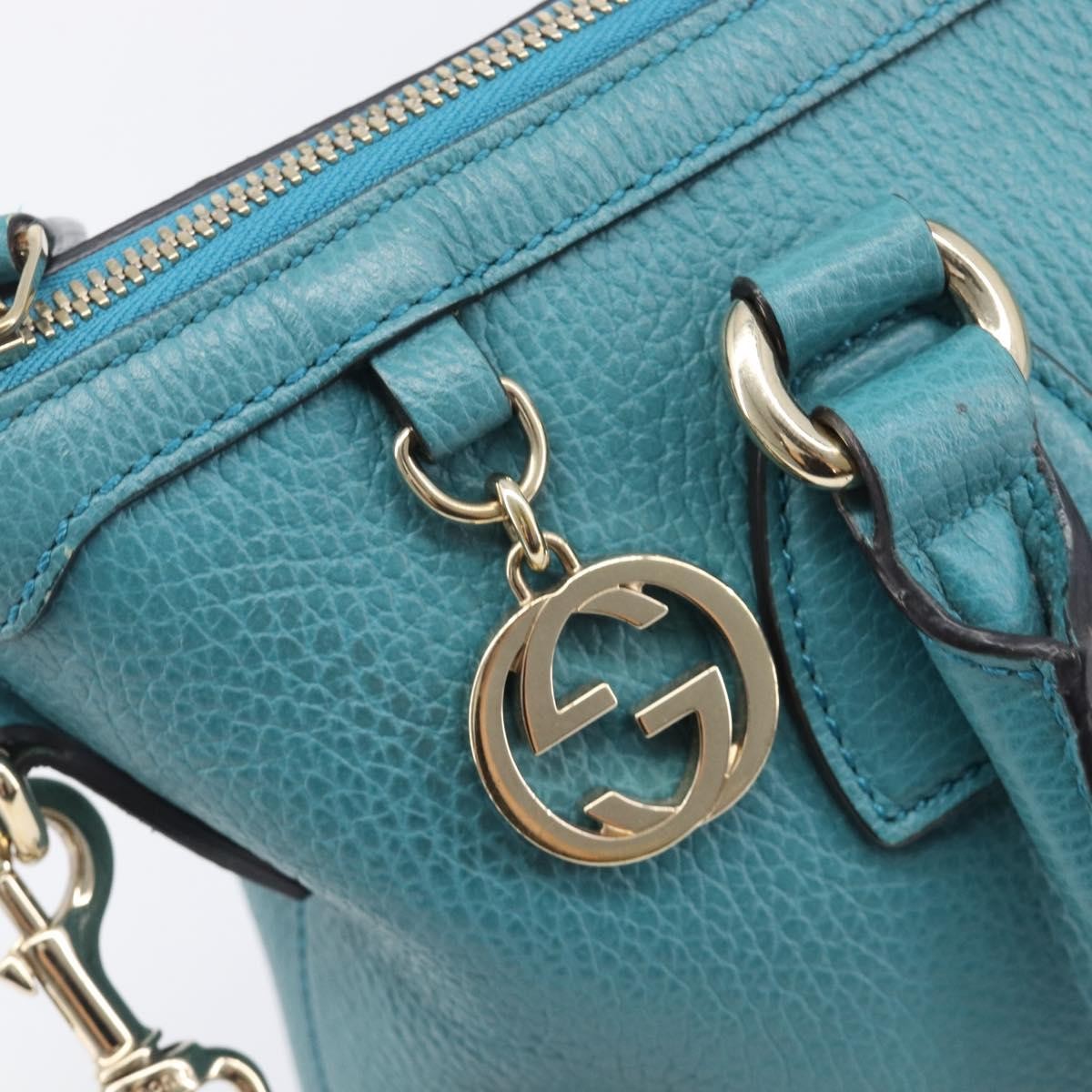 Gucci Gg Charm Convertible Dome Satchel Leather Blue Leather Handbag (Pre-Owned)
