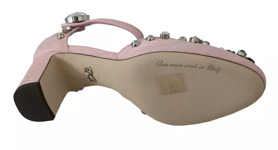 Dolce & Gabbana Pink Brocade Crystal Lily Ankle Strap Women's Shoes (Pre-Owned)