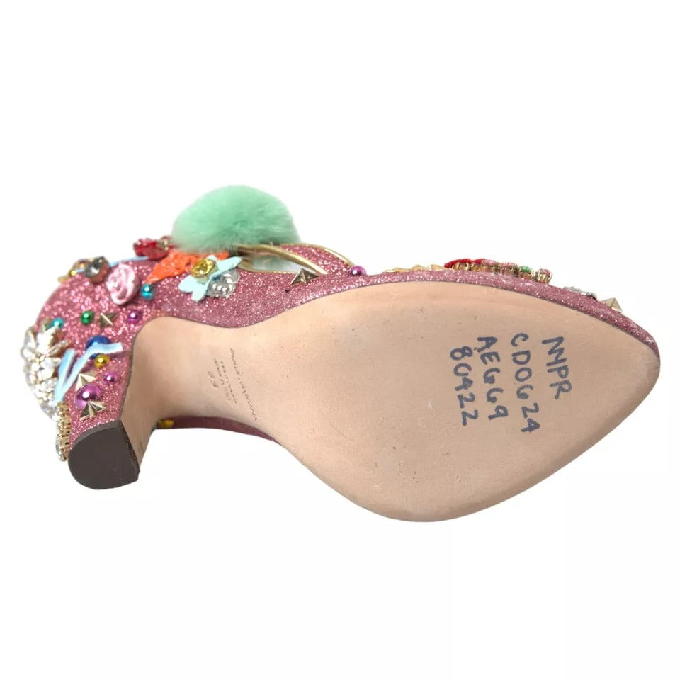 Dolce & Gabbana Pink Embellished Fur Mary Jane Pumps Women's Shoes (Pre-Owned)