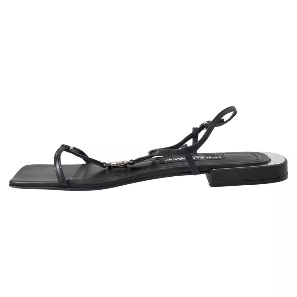 Dolce & Gabbana Black Leather DG Logo Flats Sandals Women's Shoes (Pre-Owned)