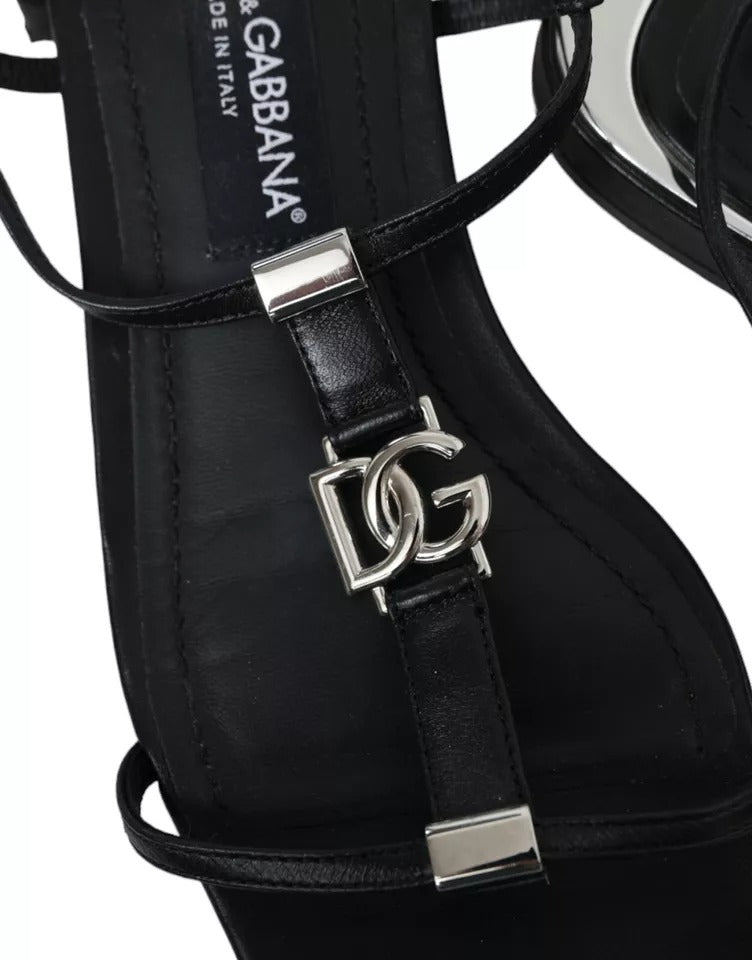 Dolce & Gabbana Black Leather DG Logo Flats Sandals Women's Shoes (Pre-Owned)