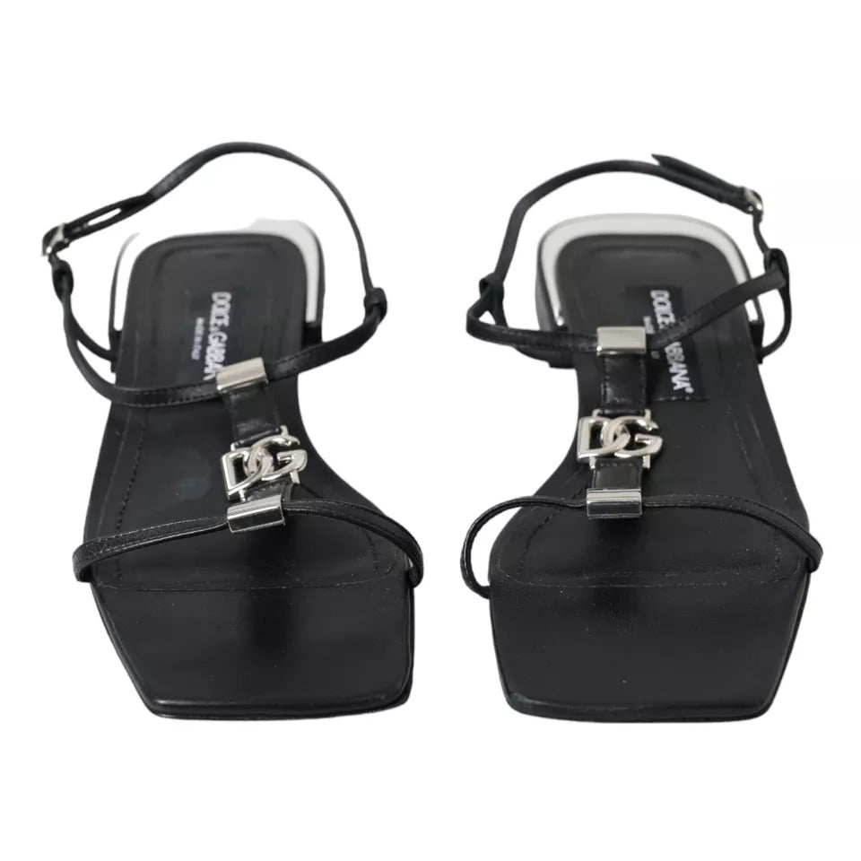 Dolce & Gabbana Black Leather DG Logo Flats Sandals Women's Shoes (Pre-Owned)