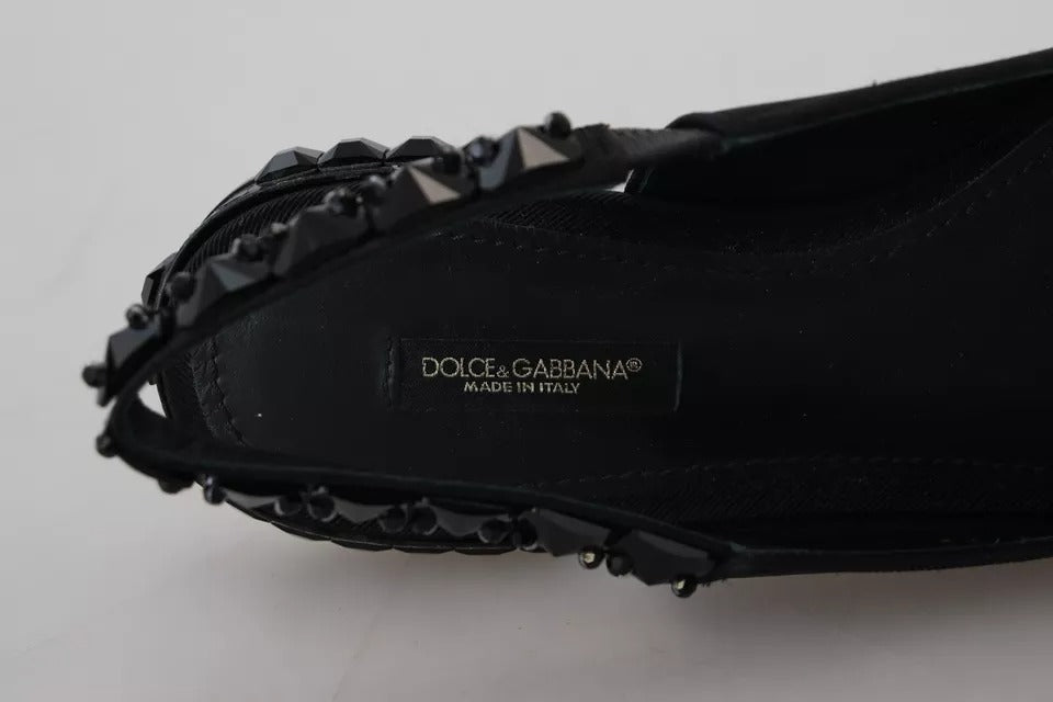 Dolce & Gabbana Black Flats Crystal Slingback Charmeuse Women's Shoes (Pre-Owned)