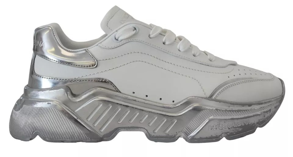 Dolce & Gabbana White Silver Leather Daymaster Sneakers Women's Shoes (Pre-Owned)