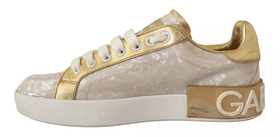 Dolce & Gabbana White Portofino Mother Of Pearl Sneakers Casual Women's Shoes (Pre-Owned)