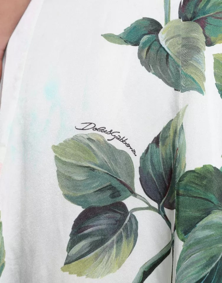 Dolce & Gabbana White Rose Print High Waist Midi A-line Women's Skirt (Pre-Owned)