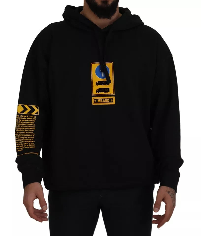 Dolce & Gabbana Black Cotton Logo Hooded Sweatshirt Men's Sweater