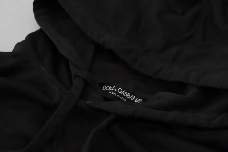 Dolce & Gabbana Black Cotton Logo Hooded Sweatshirt Men's Sweater