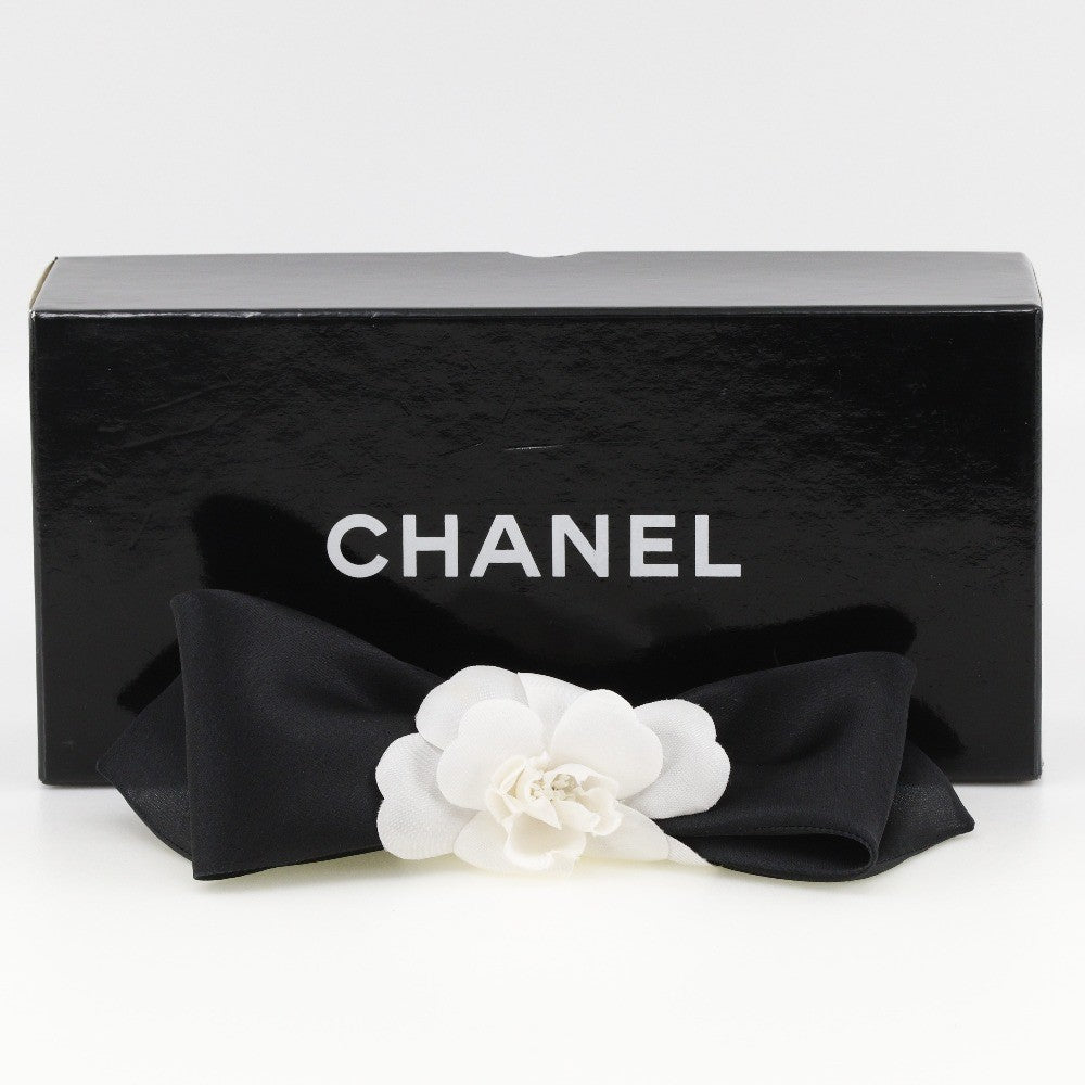 Chanel Camellia Ribbon Headband Silk Black Satin Head Accessory Accessory (Pre-Owned)