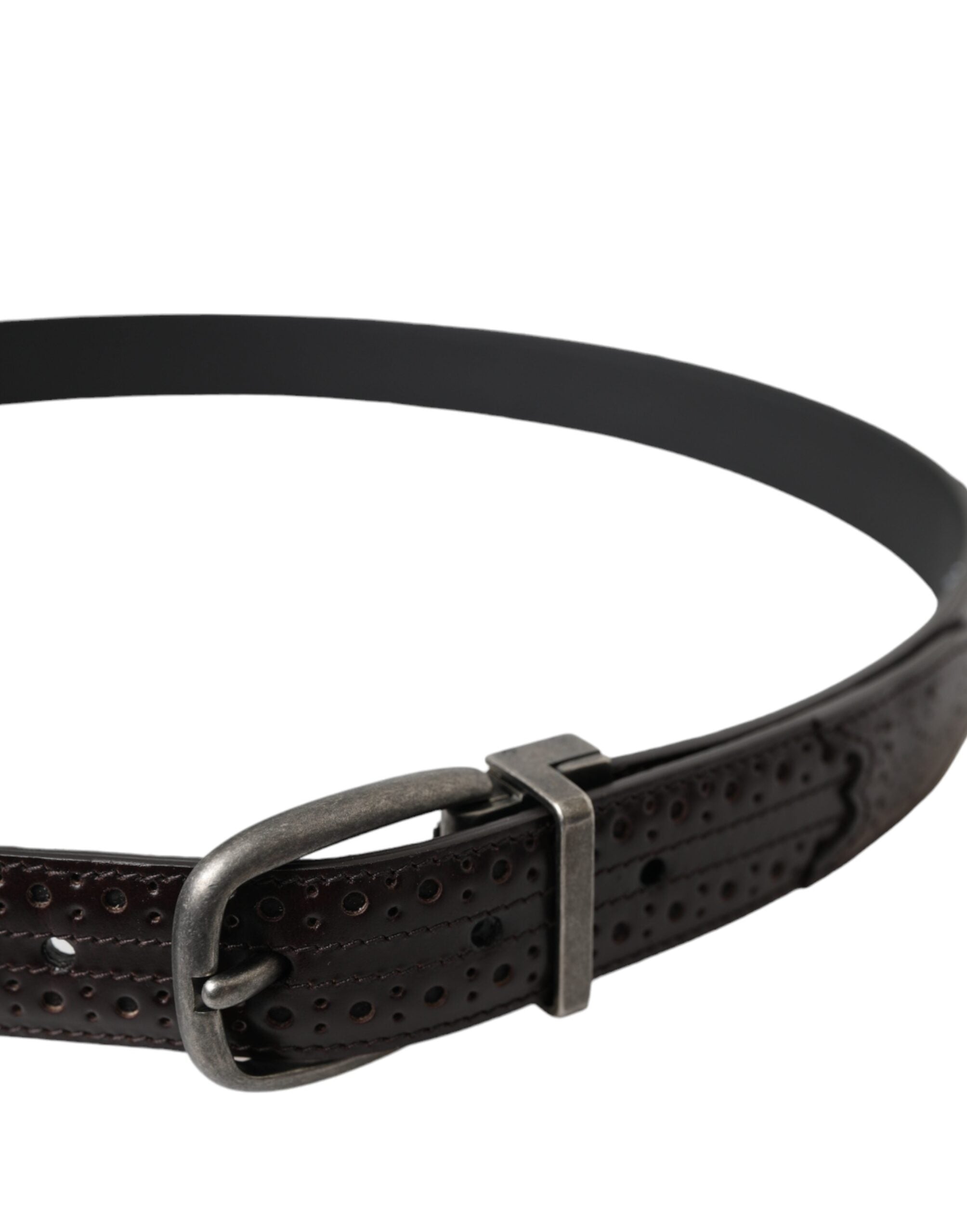 Dolce & Gabbana Dark Brown Perforated Leather Metal Buckle Belt Men's Men