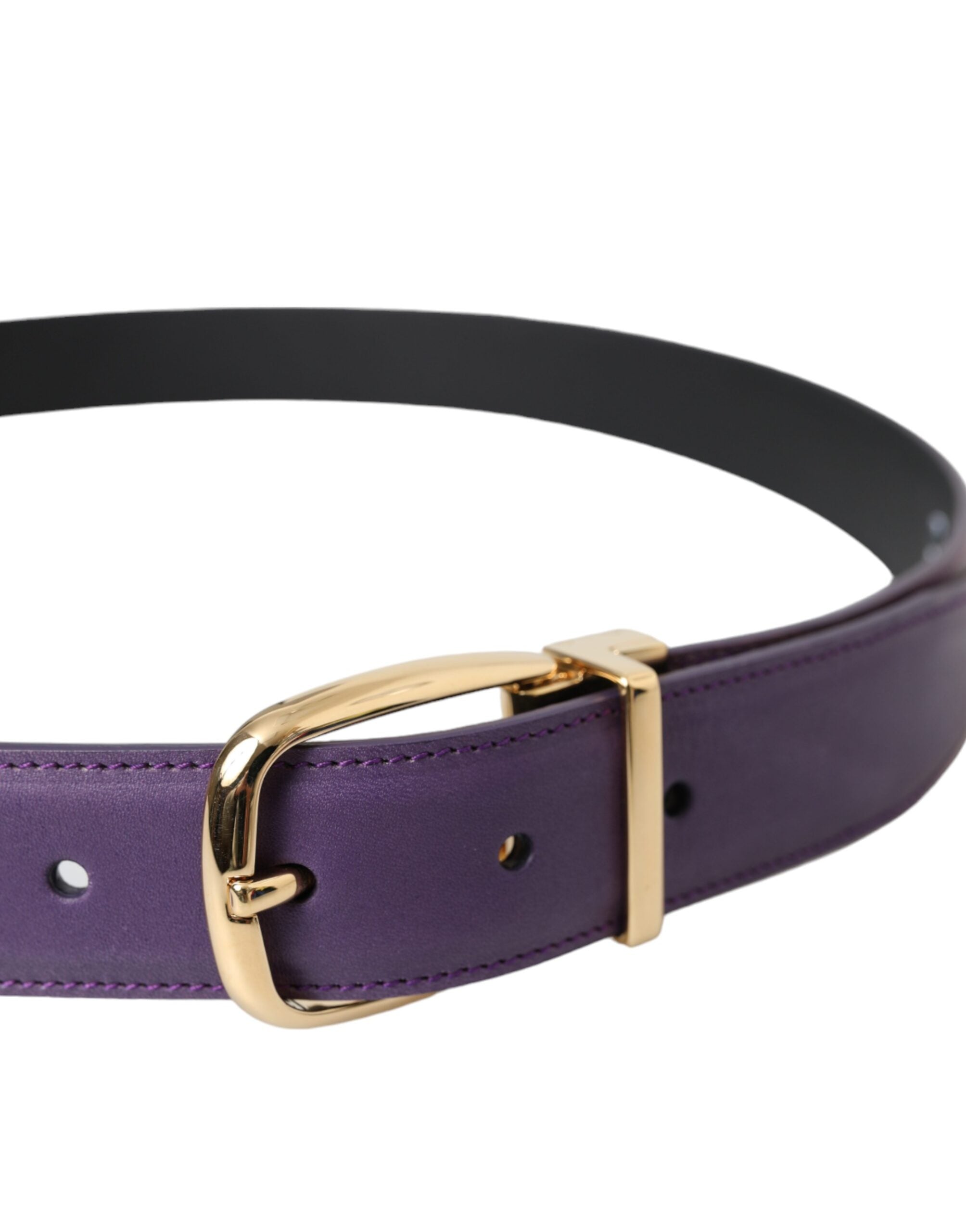 Dolce & Gabbana Purple Leather Gold Metal Buckle Belt Men's Men