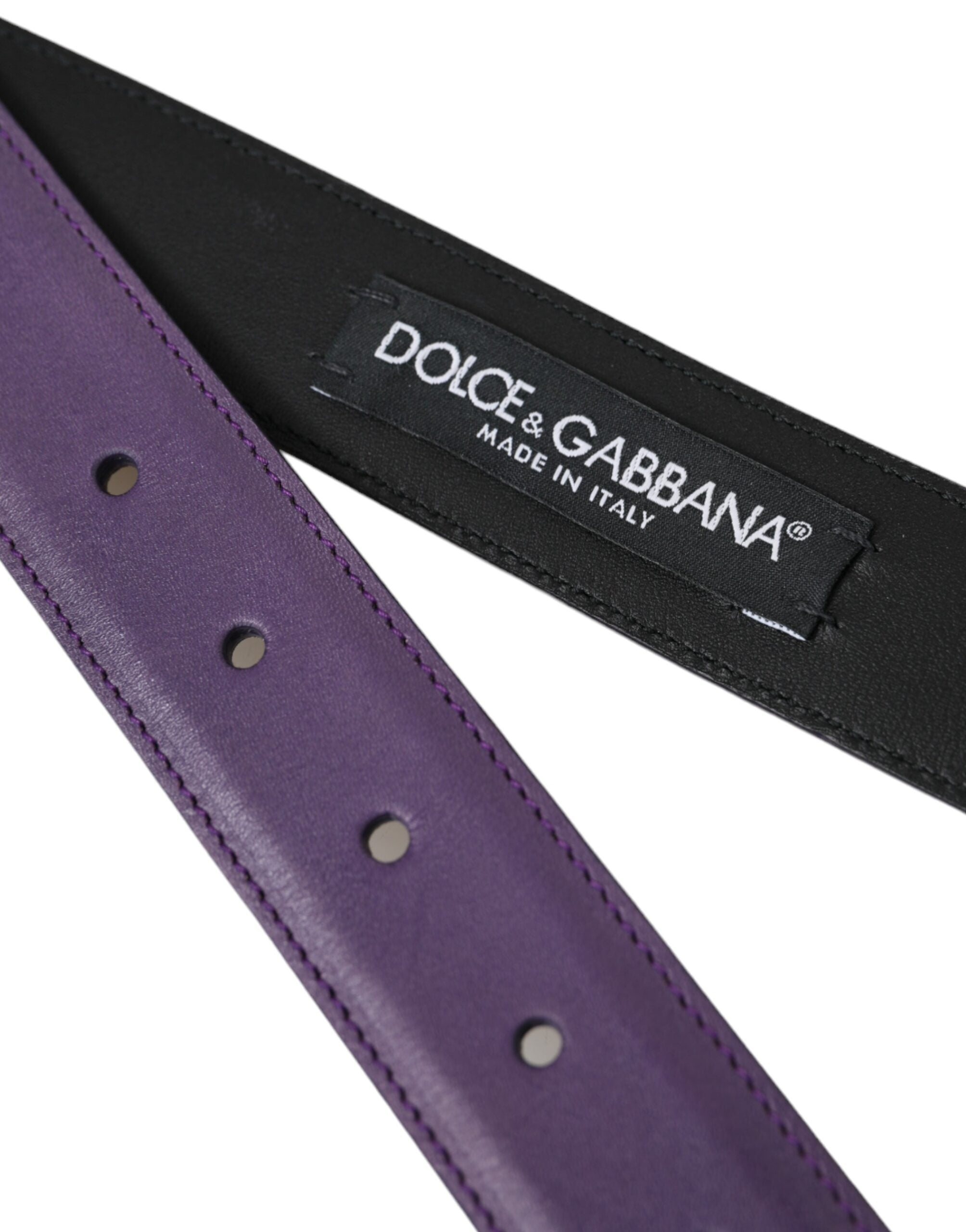Dolce & Gabbana Purple Leather Gold Metal Buckle Belt Men's Men