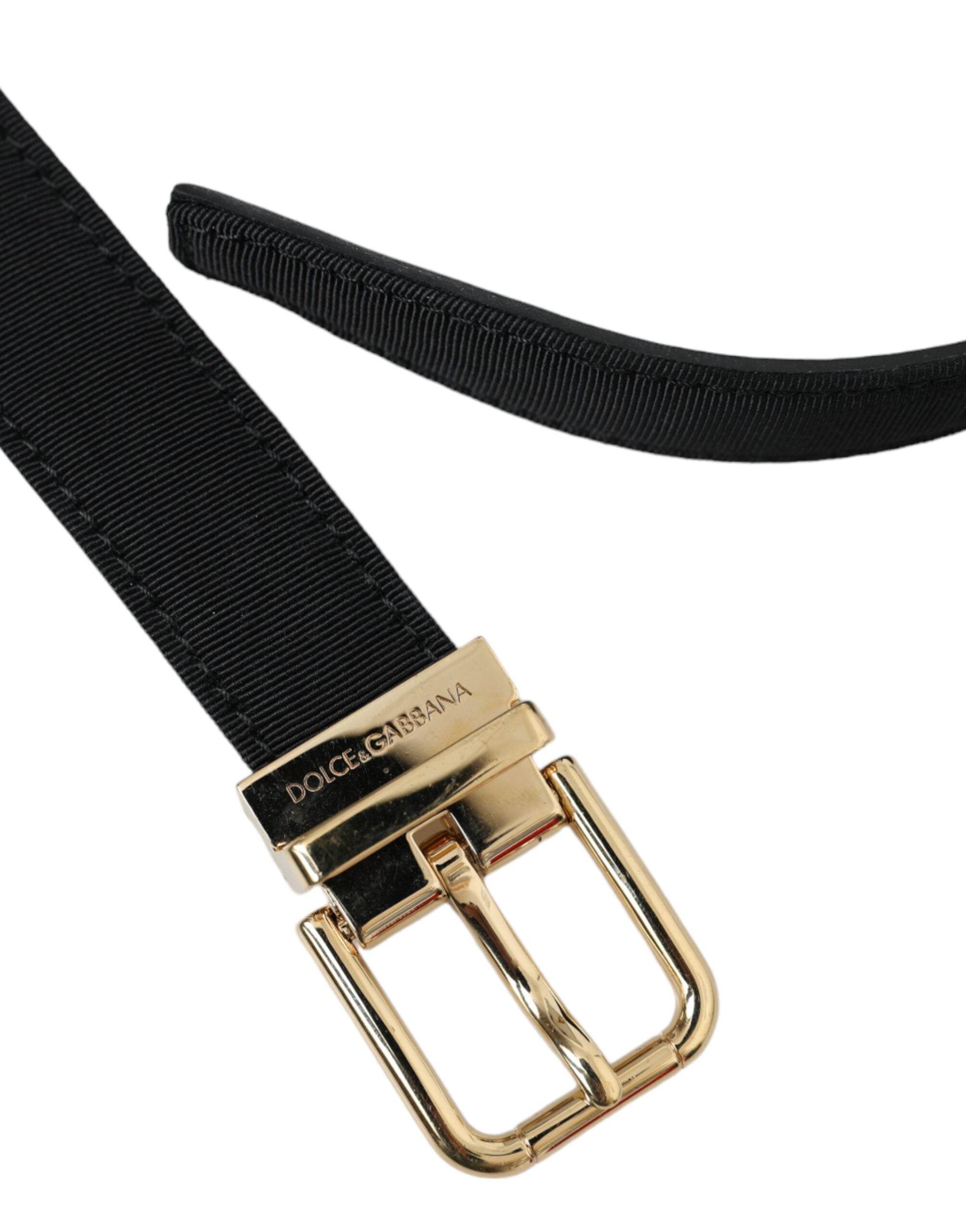 Dolce & Gabbana Black Gros Grain Gold Metal Buckle Belt Men's Men