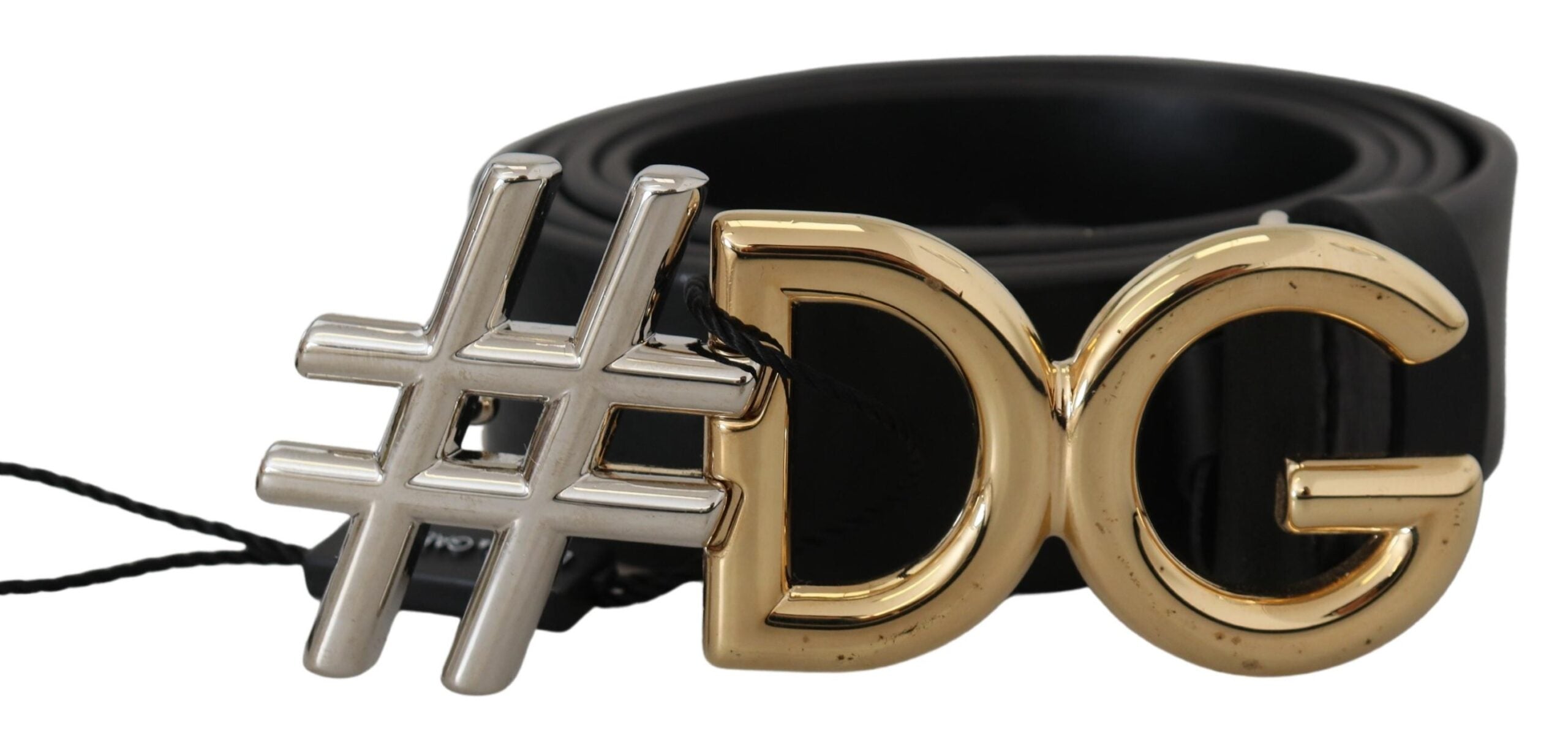 Dolce & Gabbana Black Leather Metal #DG Logo Buckle Women's Belt