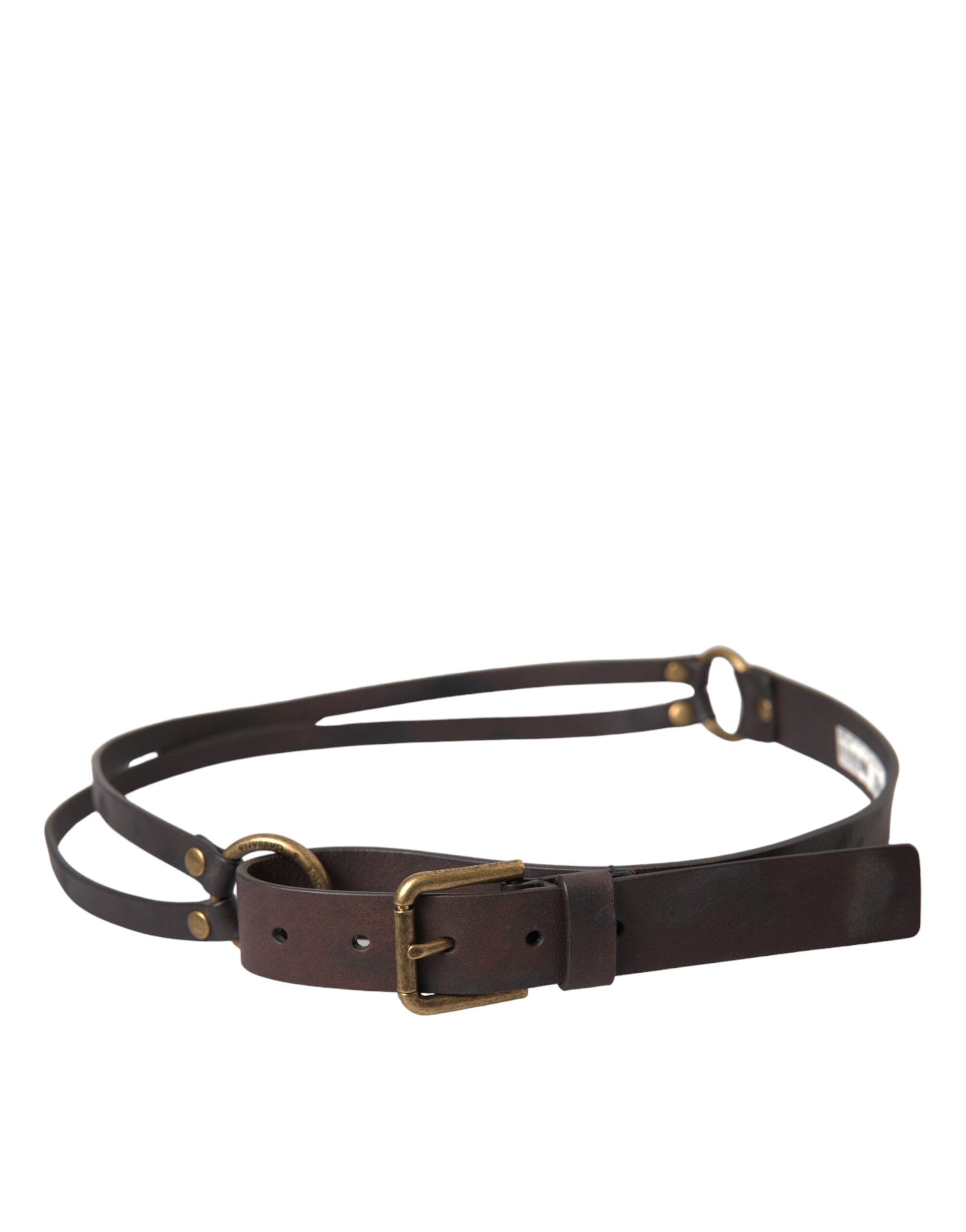 Dolce & Gabbana Dark Brown Leather Gold Metal Buckle Women Women's Belt