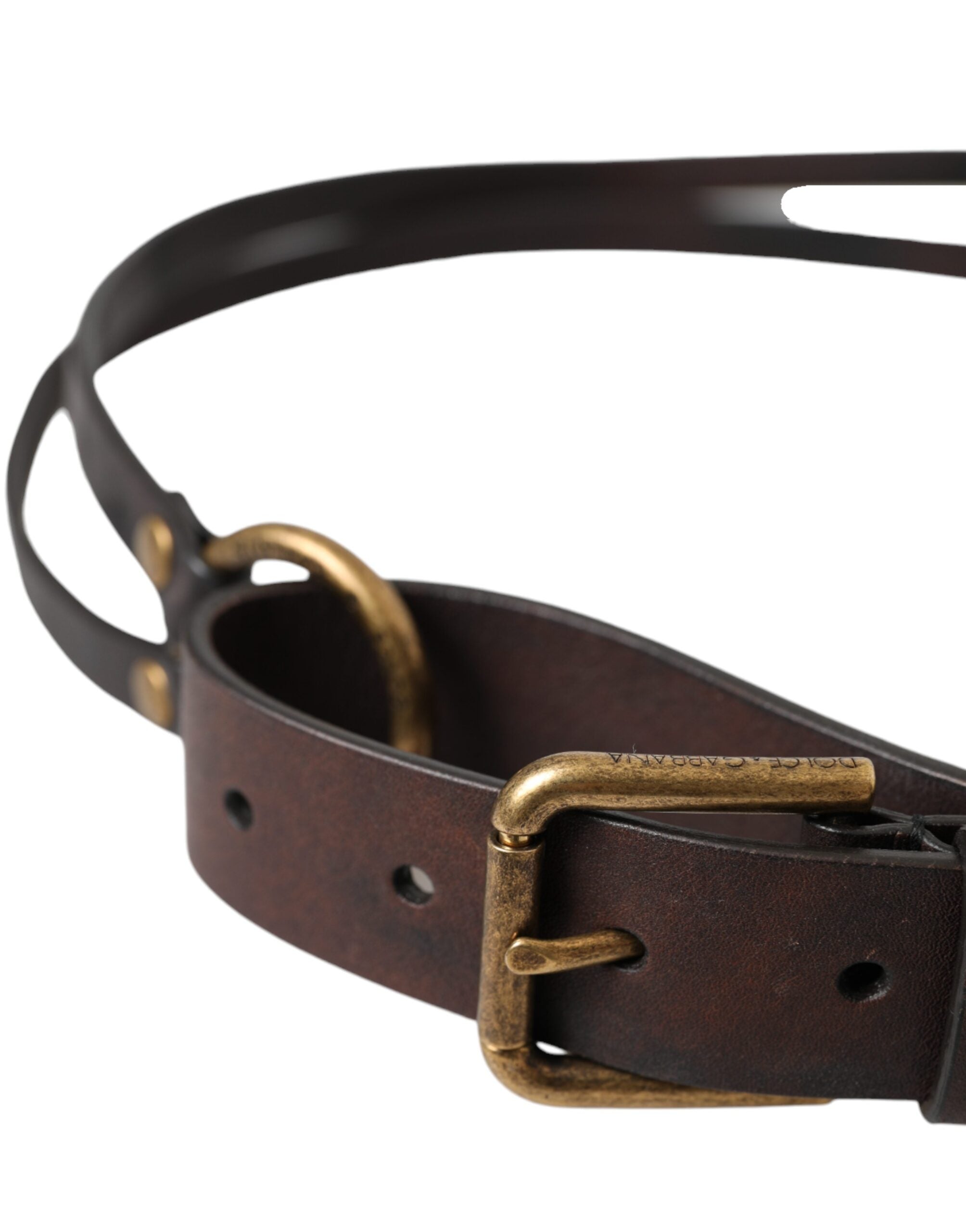 Dolce & Gabbana Dark Brown Leather Gold Metal Buckle Women Women's Belt