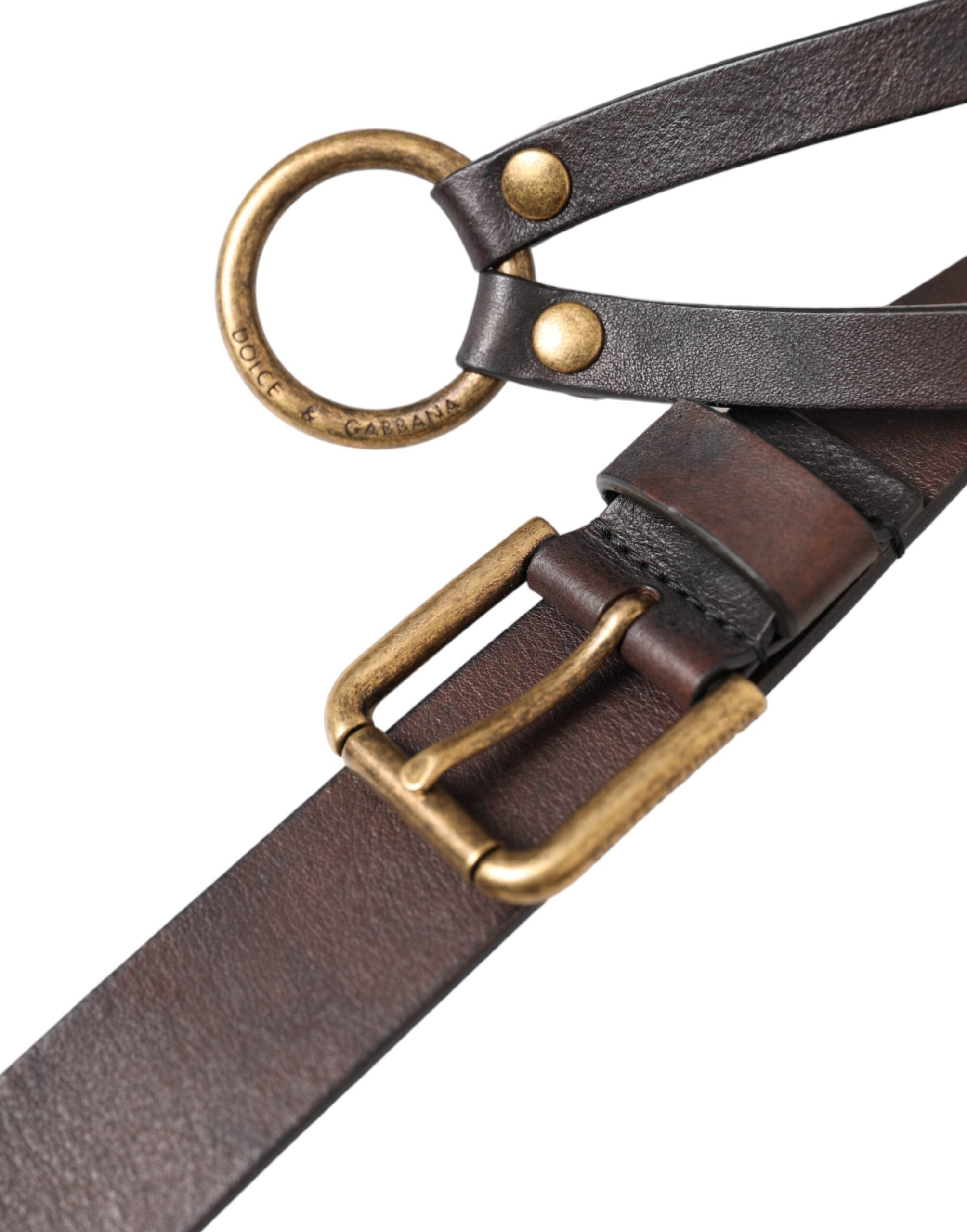 Dolce & Gabbana Dark Brown Leather Gold Metal Buckle Women Women's Belt