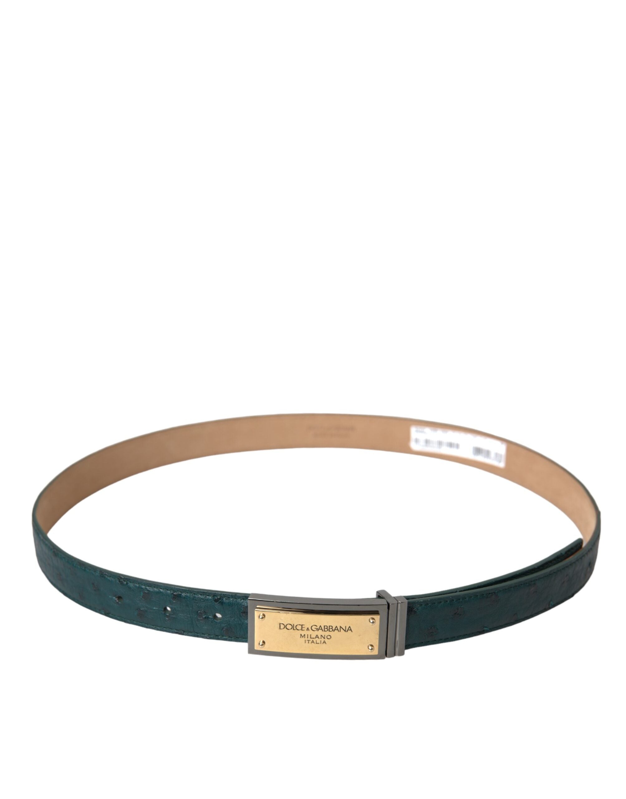 Dolce & Gabbana Green Leather Gold Logo Engraved Buckle Women's Belt