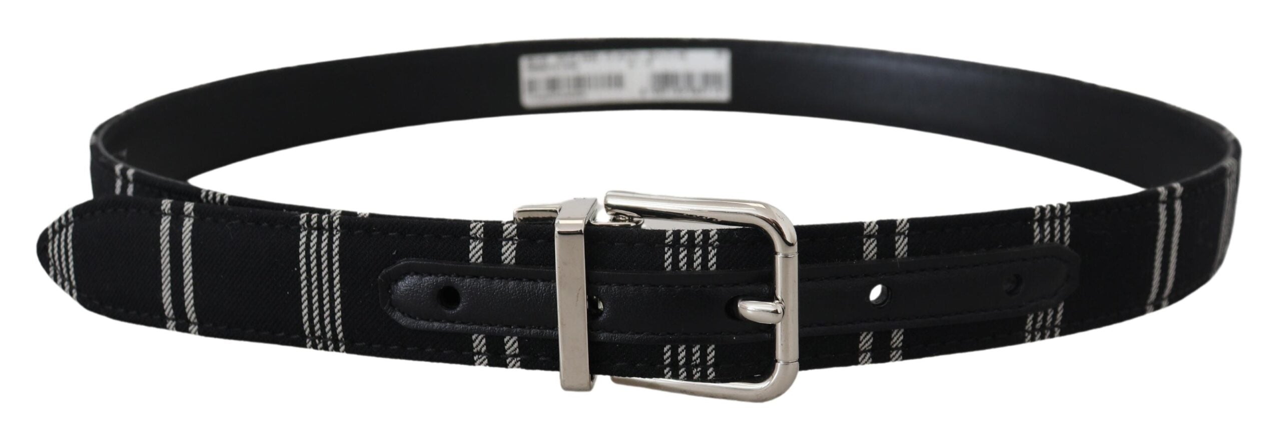 Dolce & Gabbana Black White Cotton Metal Silver Buckle Women's Belt